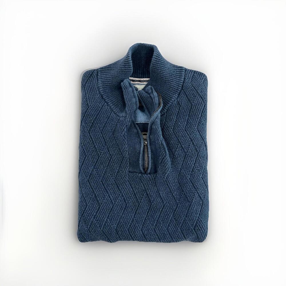 WEATHERPROOF MENS BLUE QUARTER ZIP CHUNKY SWEATER XL 100% COTTON VGC!